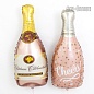 Шар (35''/89 см) Фигура, Бутылка Шампанское "Конфетти сердец", Розовое Золото, 1 шт.