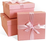 Набор коробок Атласный бант, Текстурные полоски, Розовый, Перламутр, 21*21*11 см, 3 шт. 