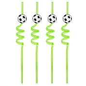 Трубочки для коктейлей (пластик), Футбол, Зеленый, 4 шт. 